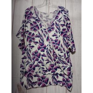 Lane‎ Bryant Blouse Ladies 18 Navy Purple Short Sleeve